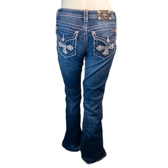 COPY - Miss Me Bootcut Size 28 Blue Jeans Low Rise Medium Wash Embellished Denim - Picture 3 of 12